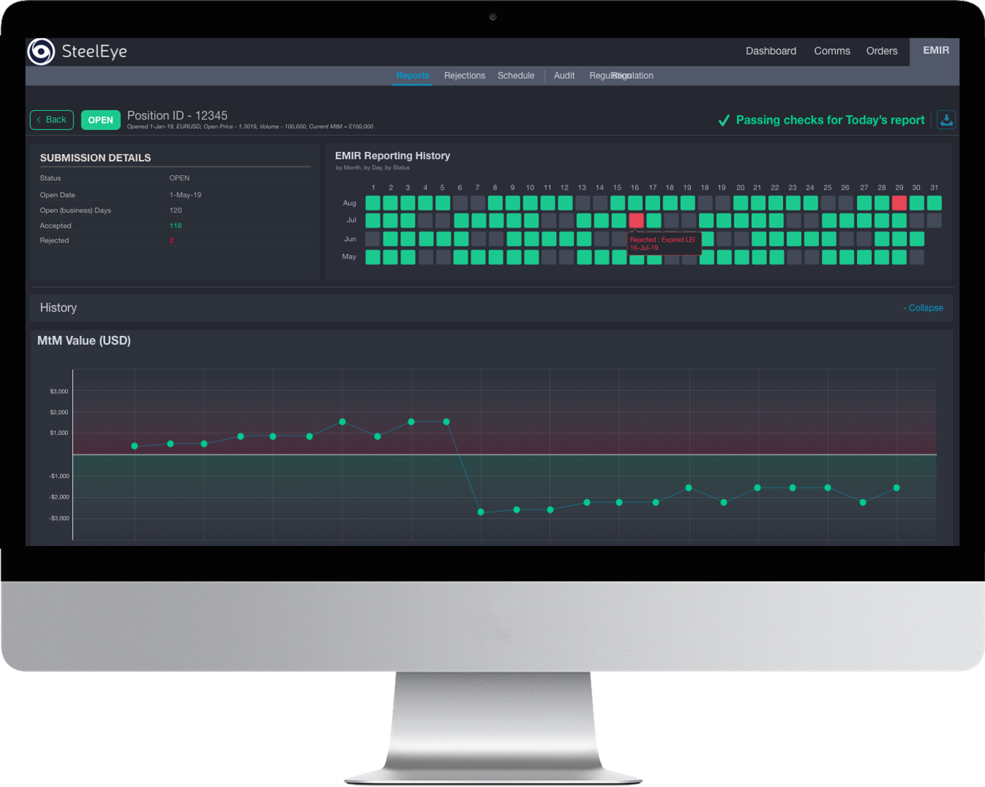A screenshot of SteelEyes EMIR reporting user interface