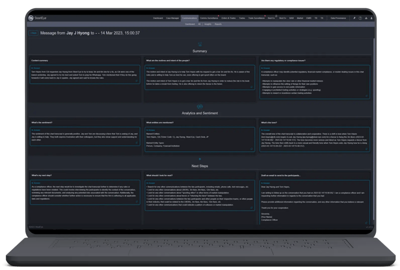 SteelEye implements ChatGPT in its Integrated Surveillance platform
