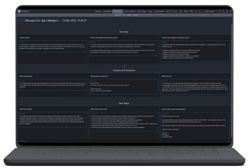 SteelEye implements ChatGPT in its Integrated Surveillance platform