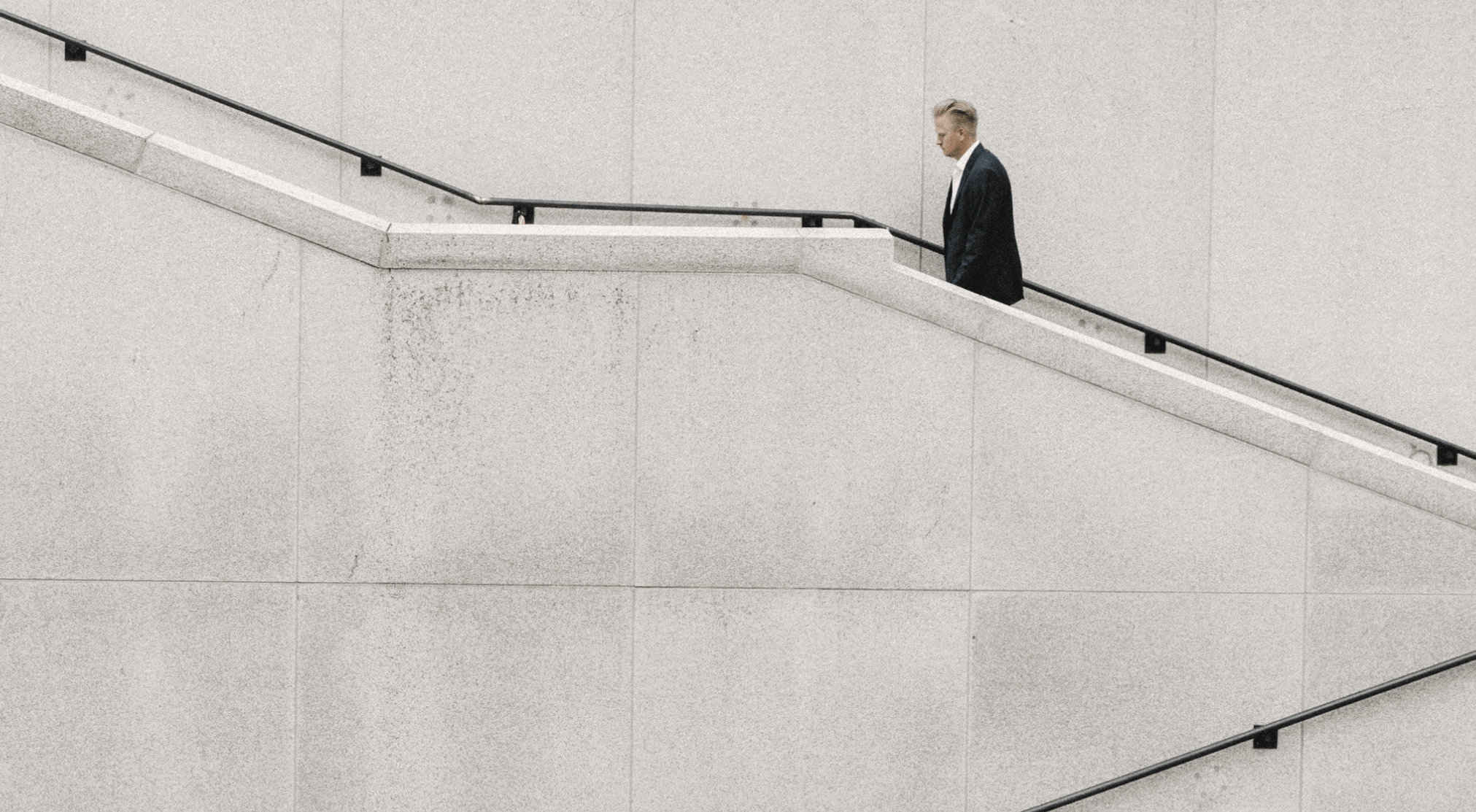 Man walking up stairs